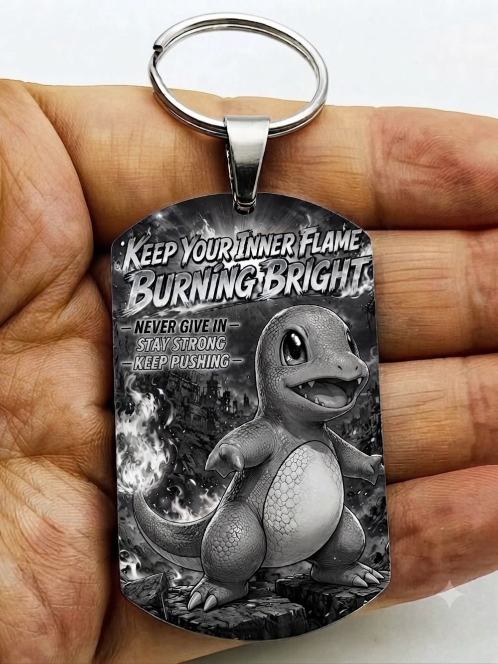 Keep Your Inner Flame Burning Bright Charm Keychain - Charmender Pokemon Fire
